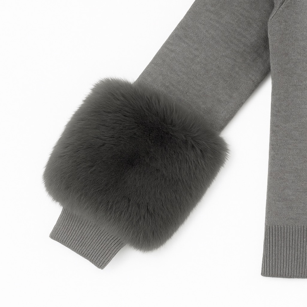 NWT Saks Fifth Avenue Gray Luxe Sweater with Faux Fur Cuffs - Picture 2 of 4